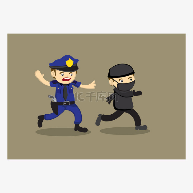 警察追小偷矢量卡通插画