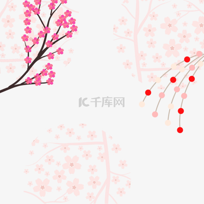 粉色枝条彩绘日本春季花卉边框