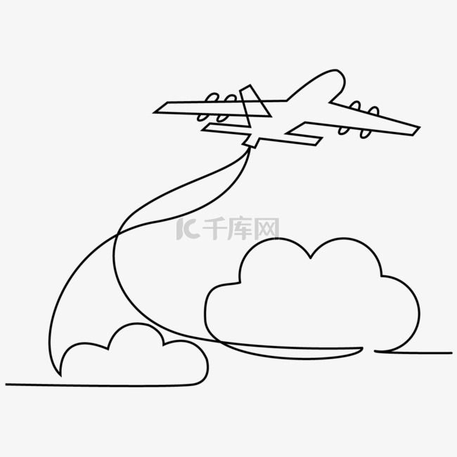 线条画日常用品飞机和云朵