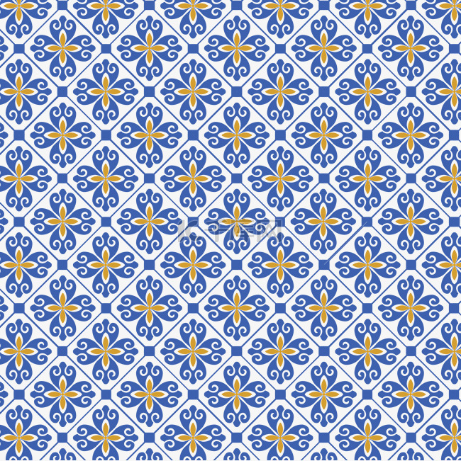 蓝色中式花纹花朵底纹平铺边框