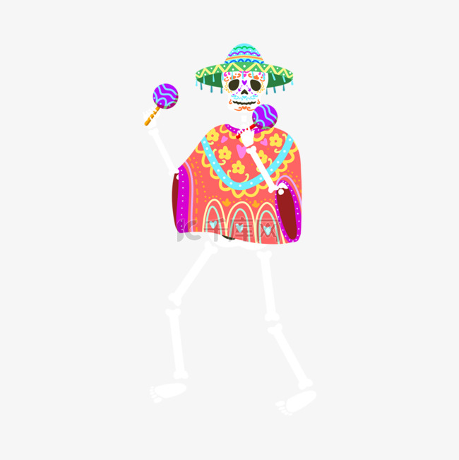 墨西哥亡灵节欢乐男性骨骼形象