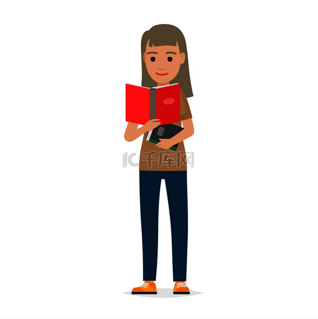 年轻女子阅读教科书。
