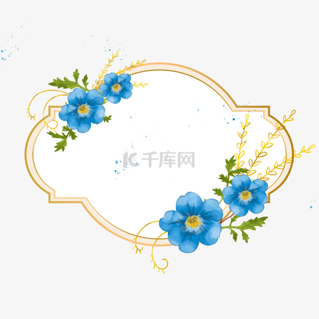 蓝色水彩花卉边框