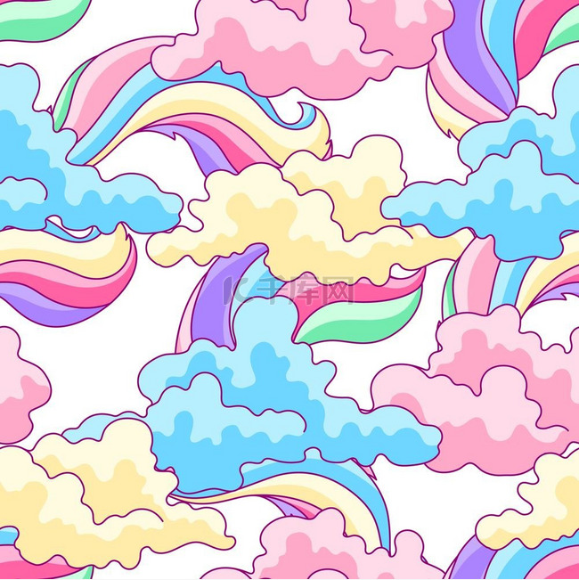 彩色云彩和彩虹的插图。