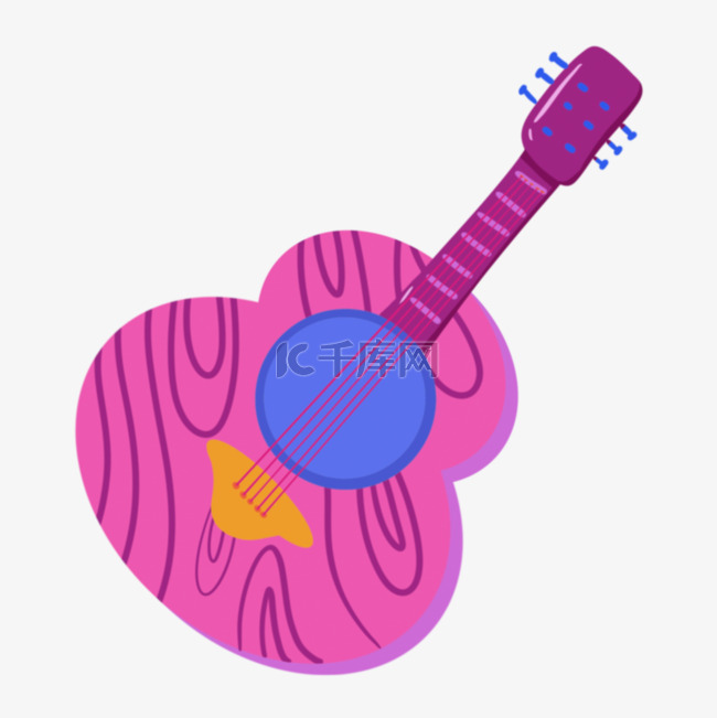 可爱紫色吉他卡通嬉皮士贴纸