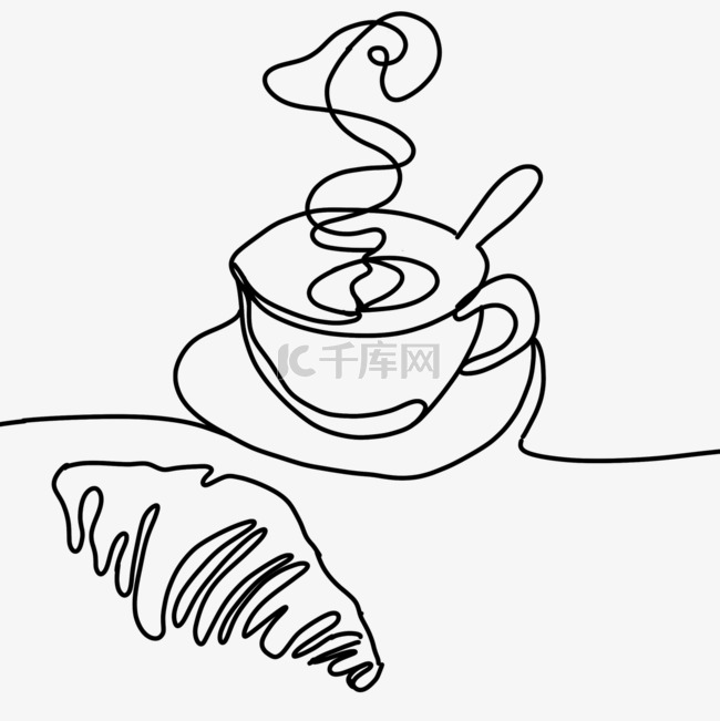 饮料持续的抽象线条画咖啡杯