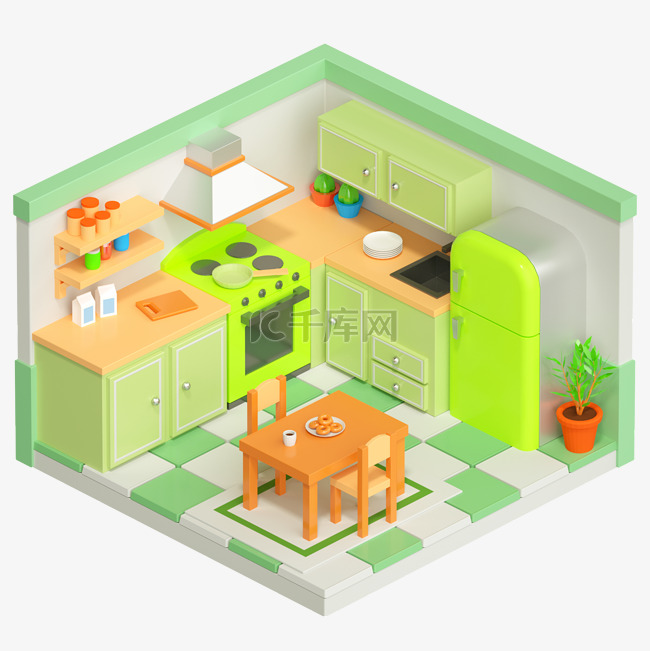 3DC4D立体房间室内设计厨房家居