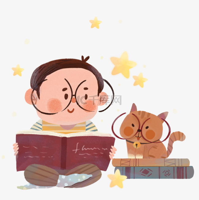 世界读书日图书馆男孩看书