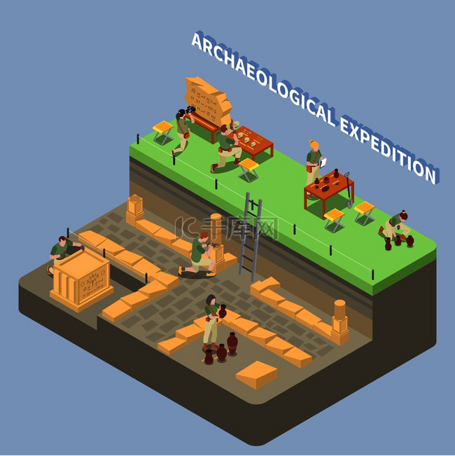考古学等距组合与古代遗迹和探险