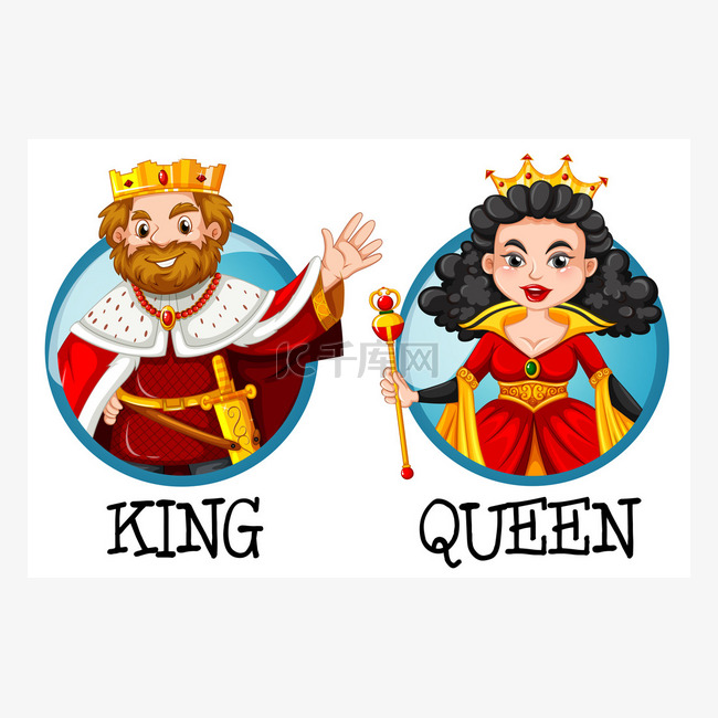 国王和王后对圆形徽章