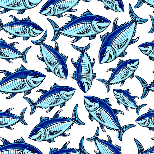 白色背景下游动的蓝色鱼类与成群