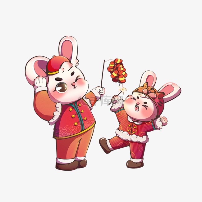 兔子快乐新春兔子放鞭炮