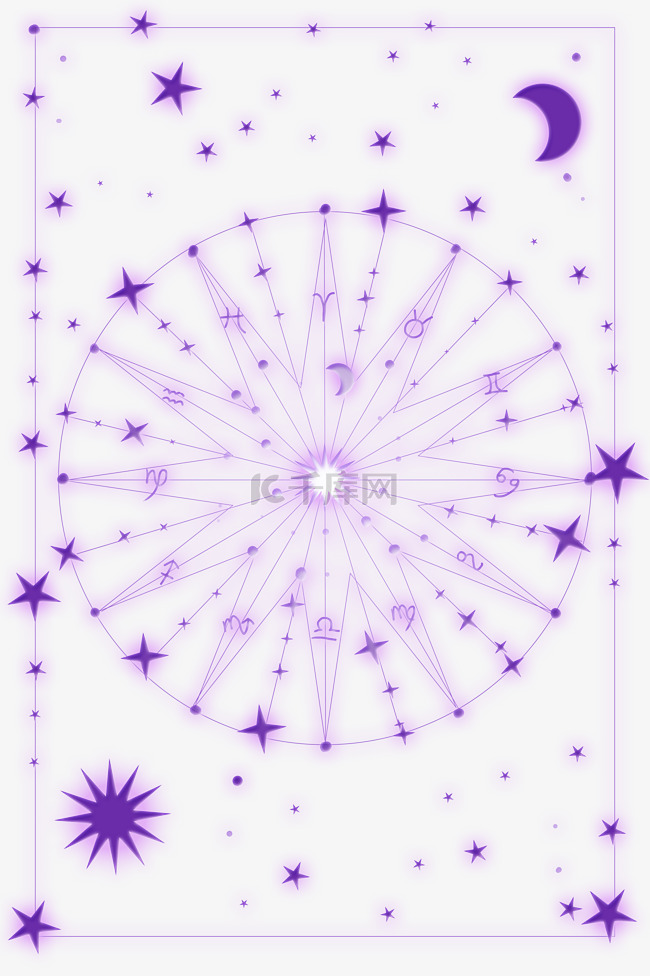 星座占卜星盘底纹紫色塔罗牌线描