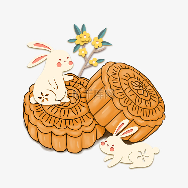 中秋中秋节玉兔月饼创意合成