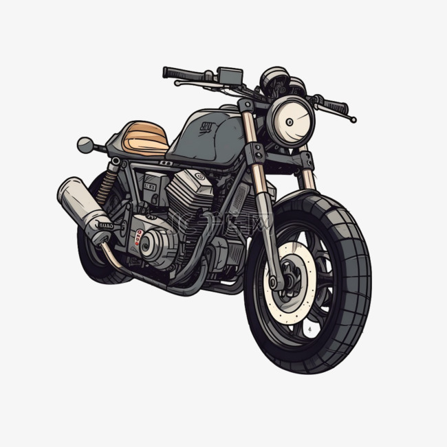 手绘插画风免抠元素摩托车