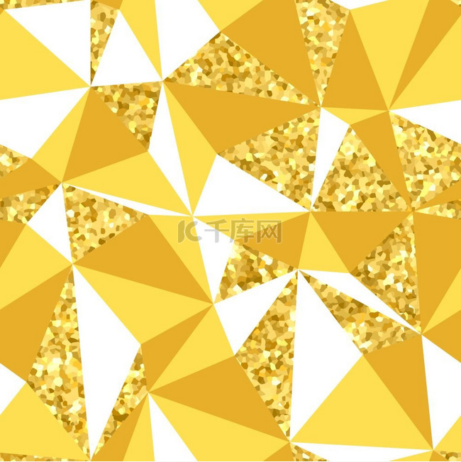 具有金色亮片纹理的抽象几何无缝