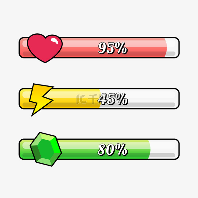 进度条游戏ui图标三色百分比