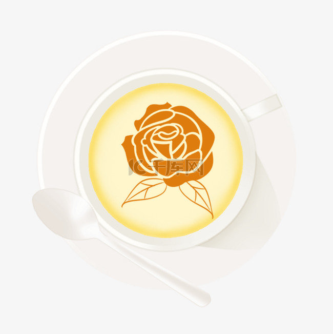 咖啡拉花金黄奶油花朵图案