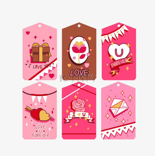 情人节节日粉色标签