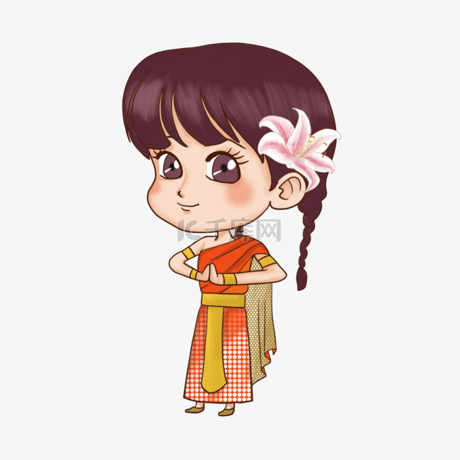 小孩泰国麻花辫传统服饰卡通风格