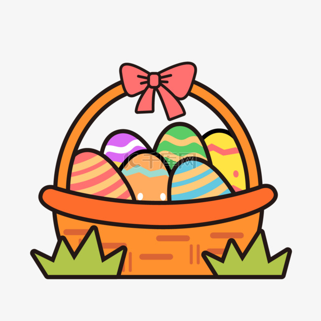 篮子里的水彩复活节卡通彩蛋