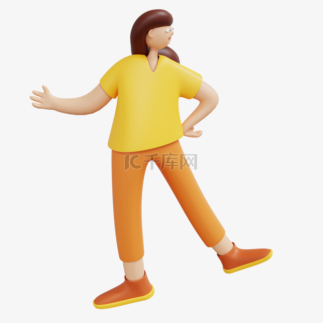 3DC4D风格化人物黄衣服女士
