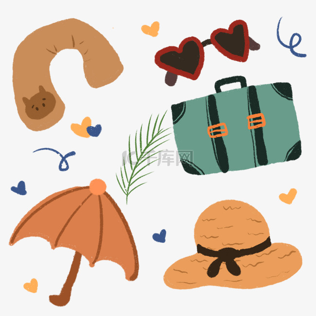 旅游遮阳伞和手提箱