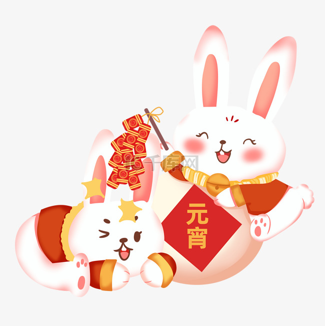 兔年兔子元宵节放鞭炮