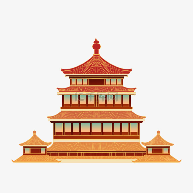 国潮中国风建筑描金