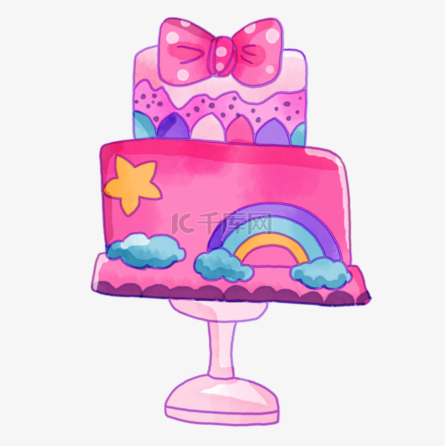 蛋糕粉色梦幻蝴蝶结图片绘画创意