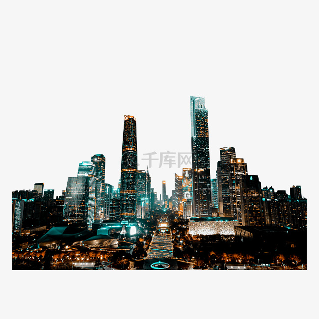 航拍广州珠江新城高楼夜景