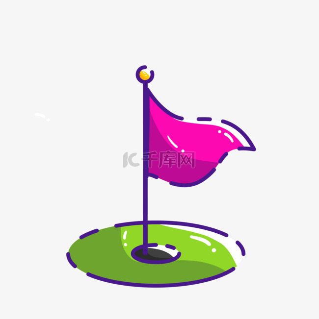高尔夫球洞旗杆粉色运动绘画图片