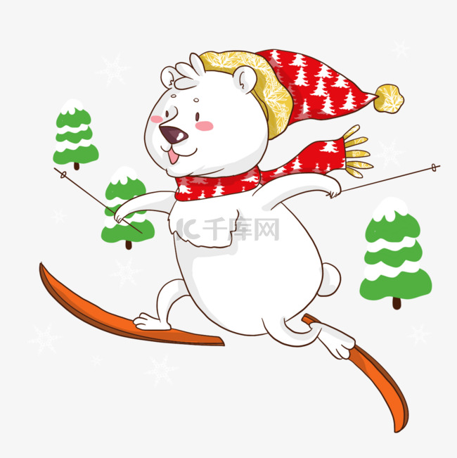 滑雪运动的卡通可爱白熊