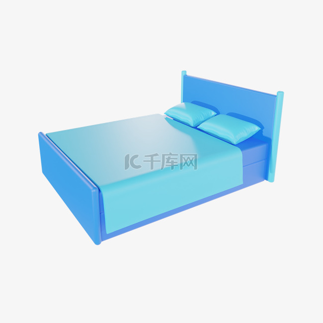 3D卧室蓝色双人床大床