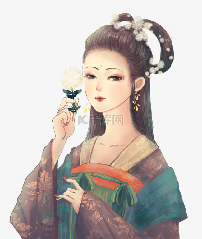 中国风汉服美女之唐朝服饰摘花的