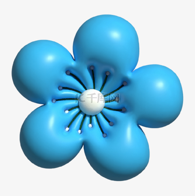 蓝色立体花朵装饰