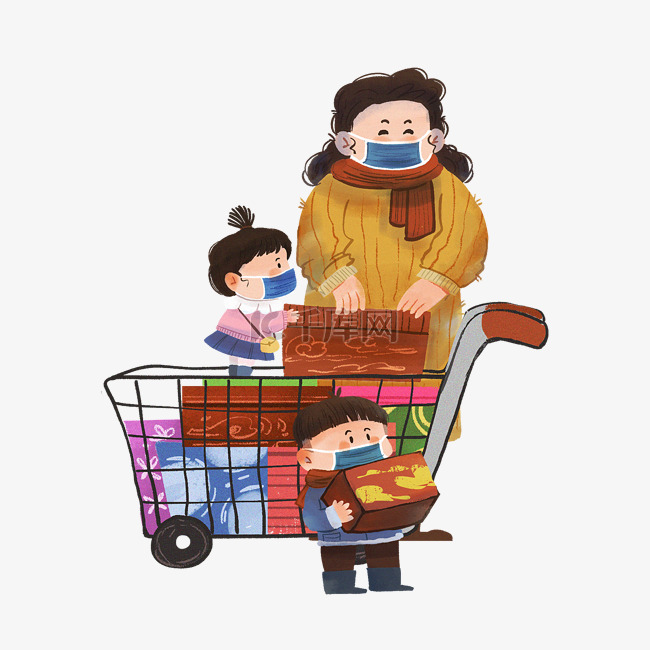 年货节年货过年妈妈带孩子逛超市