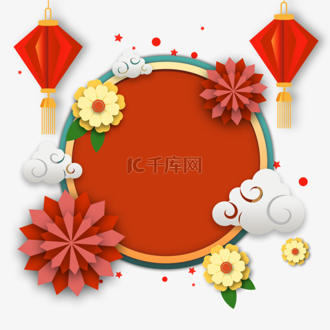越南新年花卉圆形边框