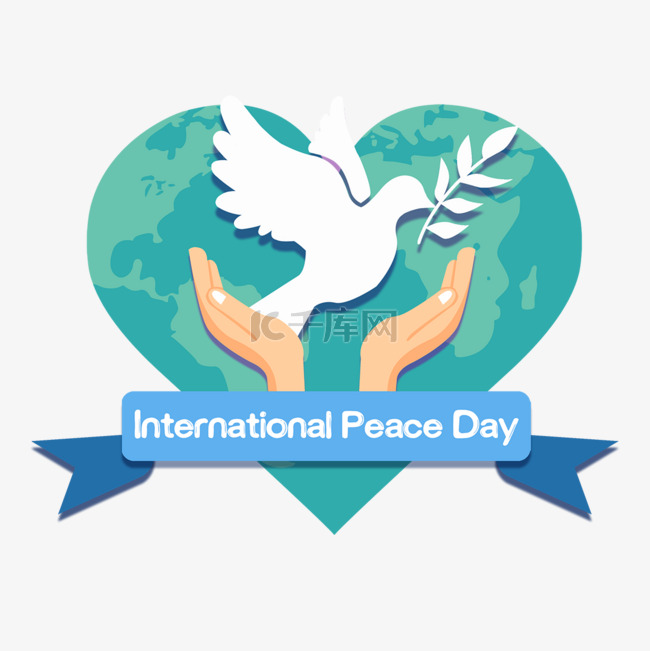 国际和平日飘带白鸽心形地球