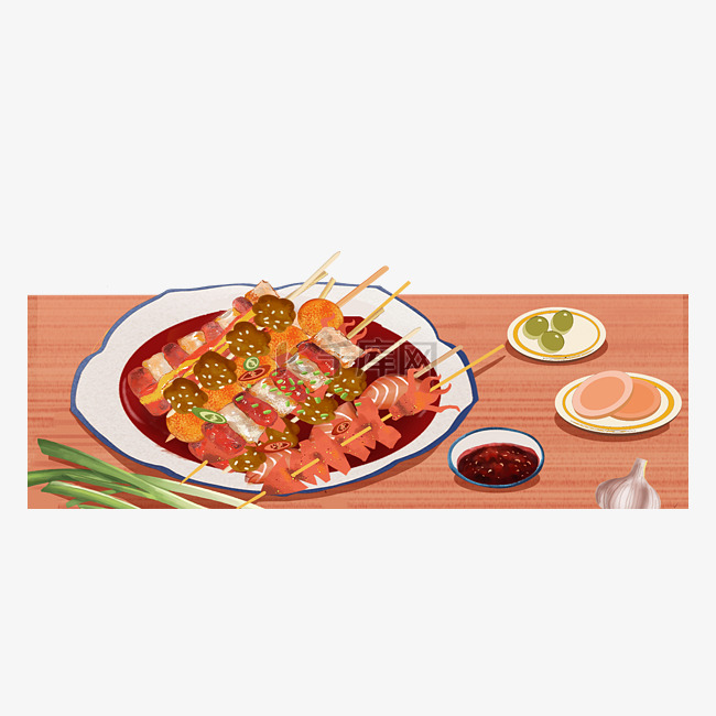 中华美食美味烧烤串串撸串海鲜丸