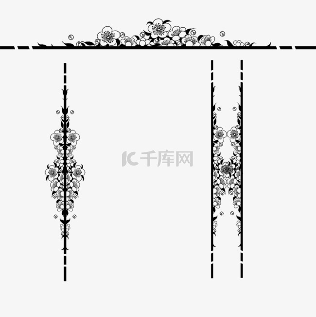 黑白装饰线条分隔线植物花卉花朵