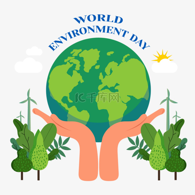 双手托举世界环境日绿色地球和树