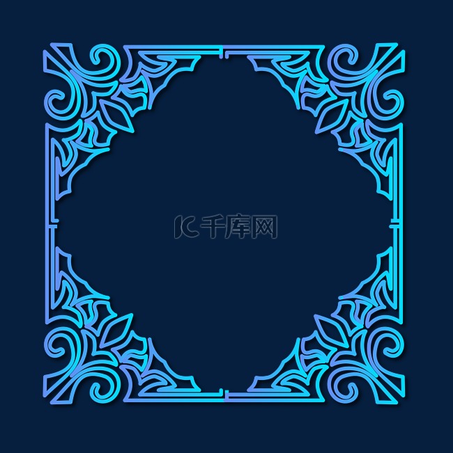 蓝色渐变中国风欧式花纹方形边框