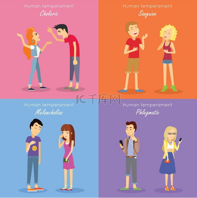 Human Templament Fundamental Personality Types. 人的气质基本人格类型。素材图片免费下载-千库网