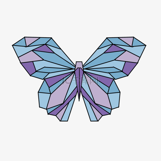 蓝紫色翅膀立体几何蝴蝶