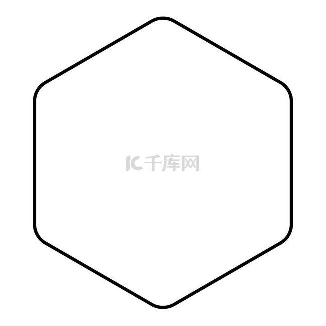 带圆角图标的六角形黑色轮廓矢量