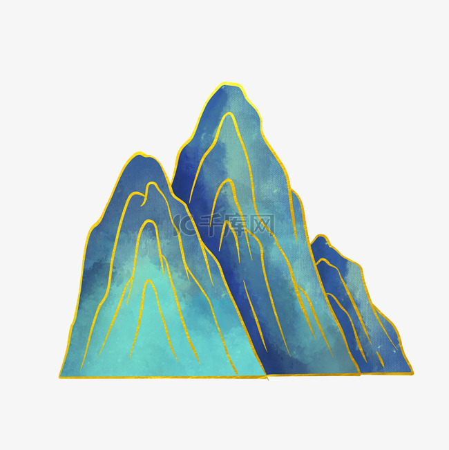 国潮风金边绿色远山