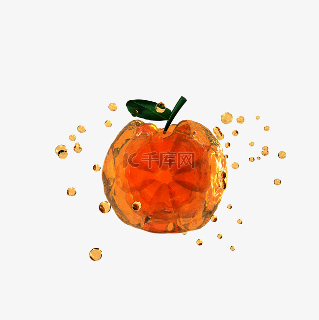 3D仿真冰橙子夏日清凉水花橘子