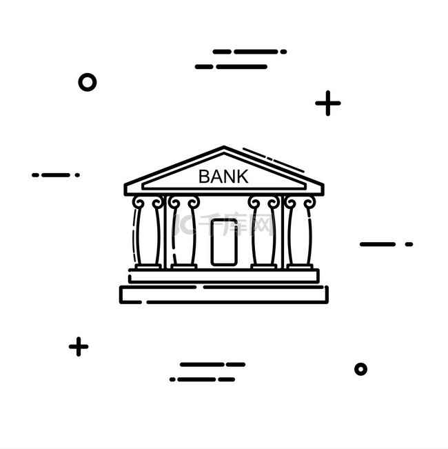 白色背景上的线性银行图标。