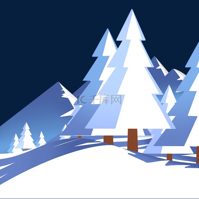 冬季冬天雪山松树挂雪树枝雪景